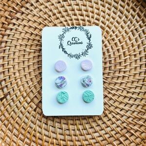 Flower Stud Clay Earrings Set